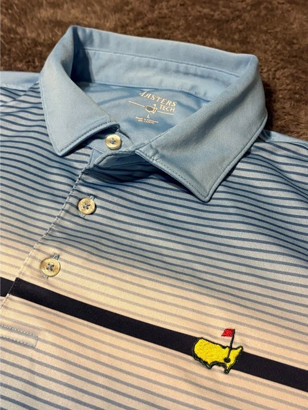Masters Tech Augusta National Golf Polo Men's Large Blue Stripe EUC
